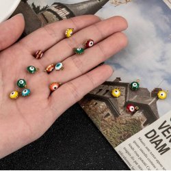 Glasperlen-Anh&auml;nger, gemischte farben, vergoldet, Augensymbol, 9x7x5 mm, 10 Stck