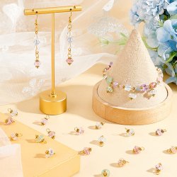 Anhnger, farbiges Cracked Glass mit Blumen, Pastell-Mix, vergoldetes Messing, 13x8 mm, 6 Stck