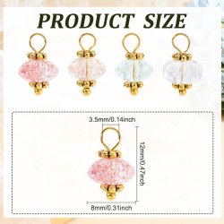 Anhnger, farbiges Cracked Glass mit Blumen, Pastell-Mix, vergoldetes Messing, 13x8 mm, 6 Stck