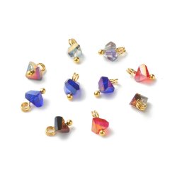Lille vedh�ng, facetteret glas, m�rker�d, guldfarvet messing, 8x6 mm, 6 stk.