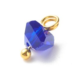 Lille vedh�ng, facetteret glas, m�rker�d, guldfarvet messing, 8x6 mm, 6 stk.