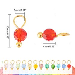 Anhnger, facettierte runde Glasperlen, Mix Farben, Messing vergoldet, 10x4 mm, 20 Stck