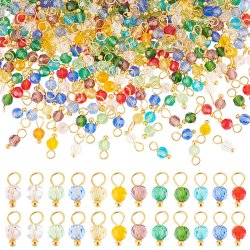 Anhnger, facettierte runde Glasperlen, Mix Farben, Messing vergoldet, 10x4 mm, 20 Stck
