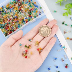 Anhnger, facettierte runde Glasperlen, Mix Farben, Messing vergoldet, 10x4 mm, 20 Stck