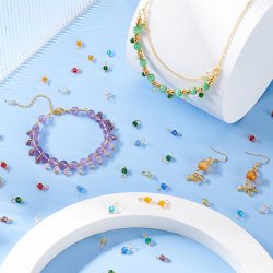 Anhnger, facettierte runde Glasperlen, Mix Farben, Messing vergoldet, 10x4 mm, 20 Stck