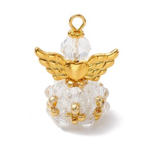 Anhnger, Engel, klare facettierte Perlen und Saatperlen, 30x21,5 mm, 1 Stck