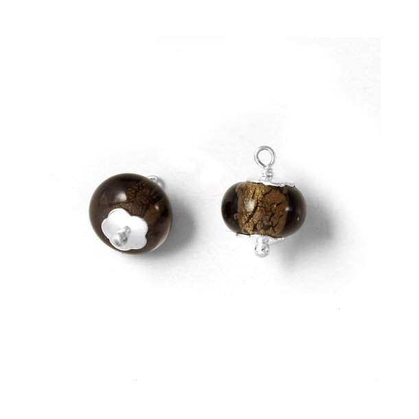 Italian glass charm, sterling silver, brown, 10x14mm, 1pc.