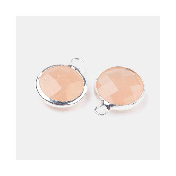 Versilberter Glas-Anh&auml;nger, rund, milchig orange, klein, 11x8,5 mm, 1 Stk