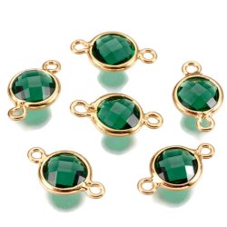 Vergoldeter Glas-Anh&auml;nger mit 2 &Ouml;sen, rund, Meergr&uuml;n, 12x7 mm, 1 Stk