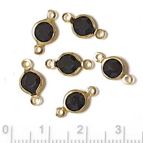 Glas-link, Messing, rund, schwarz, 13x6 mm, 6 Stk.