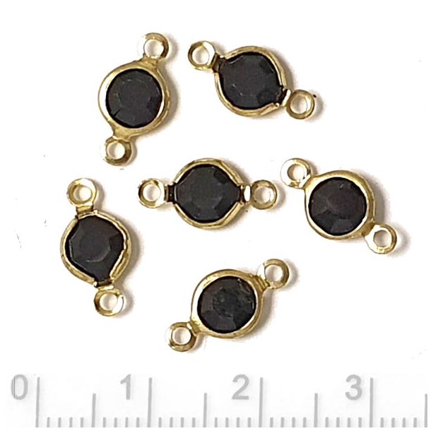Glas-link, Messing, rund, schwarz, 13x6 mm, 6 Stk.