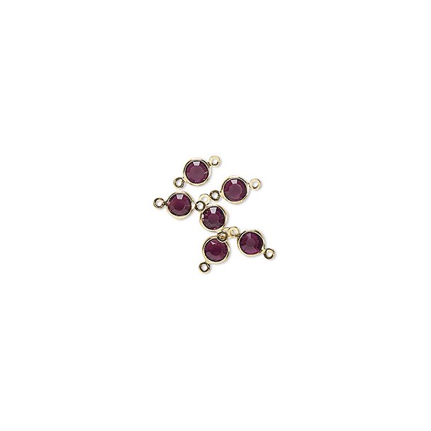Zwischenperle mit zwei &Ouml;sen, glas und vergoldetes Messing, rund, dunkel-lila, 12x6 mm, 6 Stk