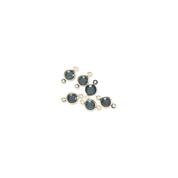 Zwischenperle, Glas und vergoldetes Messing, rund, dunkel grau-blau, 12x6 mm, 6 Stk