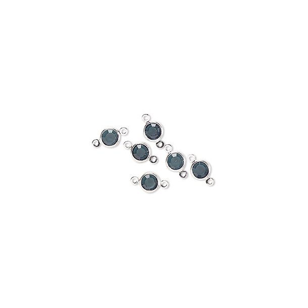 Zwischenperle, Glas und versilbertes Messing, rund, dunkel grau-blau, 12x6 mm, 6 Stk