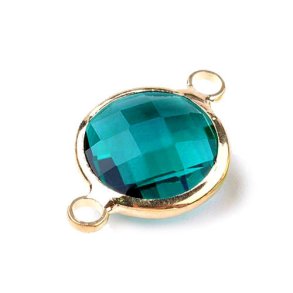 Vergoldeter Glas-Anhänger, rund, blau-grün, 2 Öse, 16x11 mm, 1 Stk