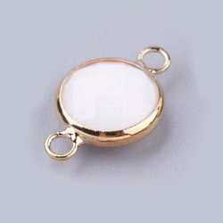 Vergoldeter Glas-Anh&auml;nger, tr&uuml;b wei&szlig;, 2 &Ouml;sen, 16x11 mm, 1 Stk