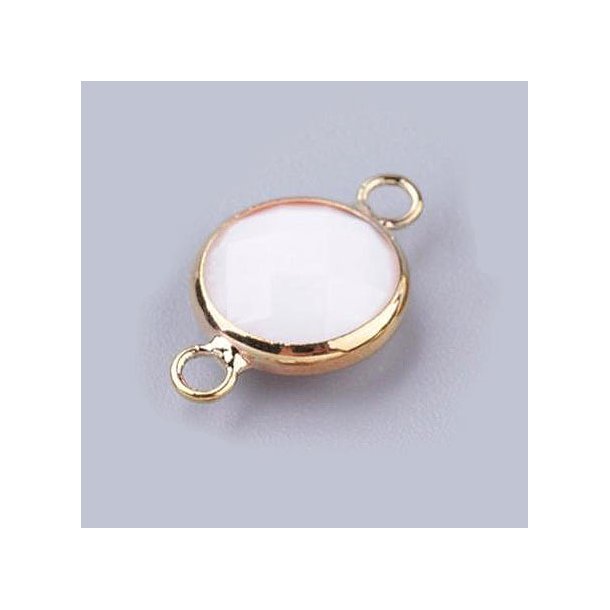 Glass charm, gilded, round, cloudy white, 16x11mm, 1pc.