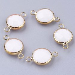 Vergoldeter Glas-Anh&auml;nger, tr&uuml;b wei&szlig;, 2 &Ouml;sen, 16x11 mm, 1 Stk