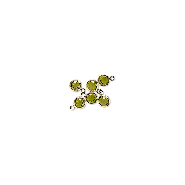 Glas anh&auml;nger mit &Ouml;se, vergoldetes Messing, Peridot-gr&uuml;n, 9x6 mm, 6 Stk