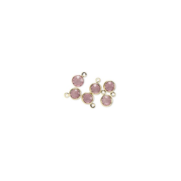 Kristalle mit &Ouml;sen, glas und vergoldetes Messing, rund, rosa, 9x6 mm, 6 Stk