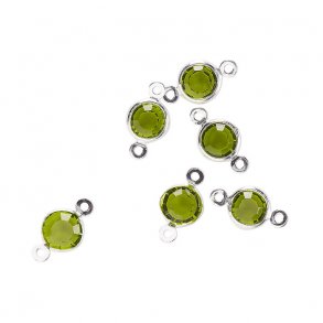 Kristalle mit 2 Ösen, glas und versilbertes Messing, Peridot-grün, 12x6 mm, 6 Stk