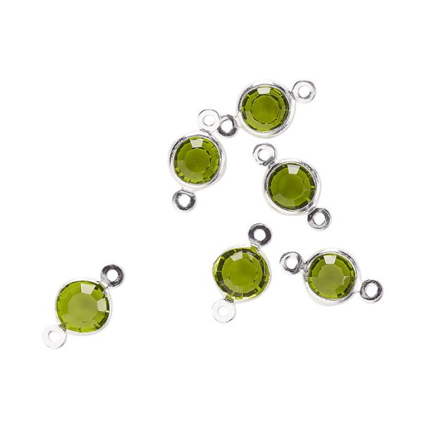 Kristalle mit 2 &Ouml;sen, glas und versilbertes Messing, Peridot-gr&uuml;n, 12x6 mm, 6 Stk