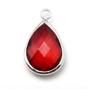 Versilberter Glas-Anhänger, Tropfen, rot, 18x11 mm, 1 Stk