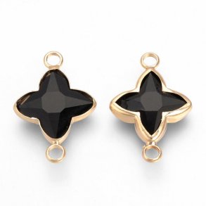 Vergoldeter Glas-Anhänger, Kreuz, schwarz, mit zwei Ösen, 21x14x3 mm, 1 Stk