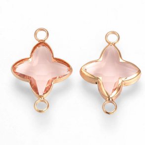 Vergoldeter Glas-Anhänger, Kreuz, rosa, mit zwei Ösen, 21x14x3 mm, 1 Stk