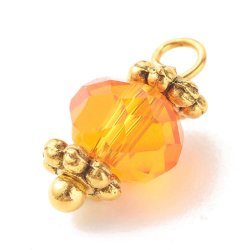 Anhnger, facettierte glasperle mit blumen, mix farben, vergoldet, 12x5,5 mm, 10 stck