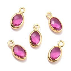 Glasanhnger, vergoldet, oval, Fuchsia, klar 9x4,5x2 mm, 1 Stck