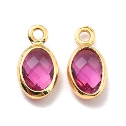 Glasanhnger, vergoldet, oval, Fuchsia, klar 9x4,5x2 mm, 1 Stck