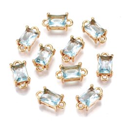 Vergoldeter Glas-Anhnger, viereckig, helles cyanfarben, 2 sen, 12x6x4,5 mm, 2 Stk