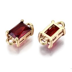 Vergoldeter Glas-Anh&auml;nger, viereckig, dunkelrot, 2 &Ouml;sen, 12x6x4,5 mm, 2 Stk
