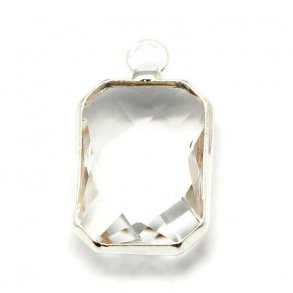Glass charm, silver plated, square shaped, 18x10x5mm, 1pcs.