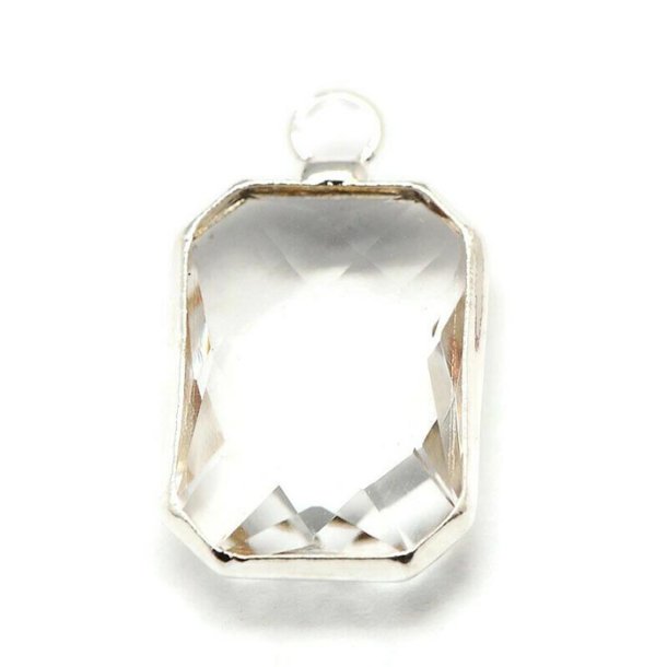 Versilberter Glas-Anh&auml;nger, viereckig, klar, 18x10x5 mm, 1 Stk.