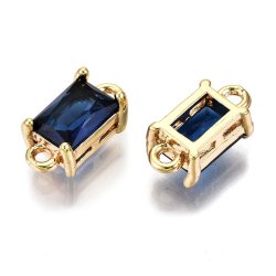 Vergoldeter Glas-Anh&auml;nger, viereckig, dunkelblau, 2 &Ouml;sen, 12x6x4,5 mm, 2 Stk