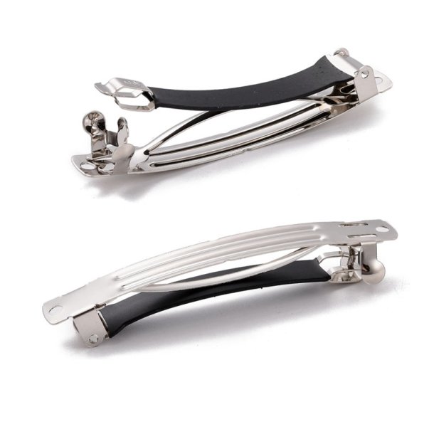 Hair clip, stainless steel with black plastic coating, 80x10 mm, 2 pcs.