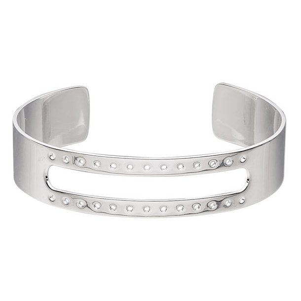 Bracelet, cuff with holes, M, silver-plated brass, adjustable, width 13 mm, 1pc.