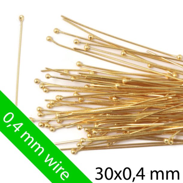 Short Headpin, bulk purchase, 1,2mm ball, thin wire, gold plated silver, 30x0,4mm, 10pcs