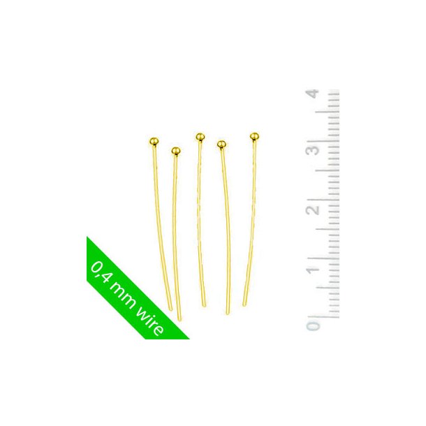 Short Headpin with 1,2mm ball, thin wire, gold plated silver, short style, 30x0,4mm, 10pcs