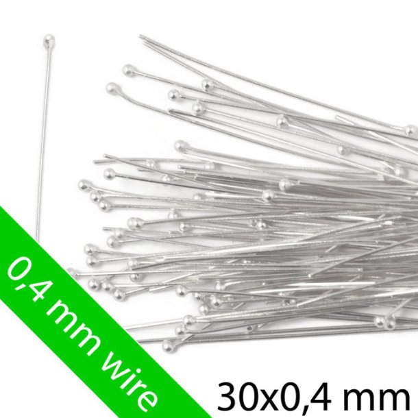 Short Headpin, bulk purchase, 1,2mm ball, thin wire, silver, 30x0,4mm, 100pcs.