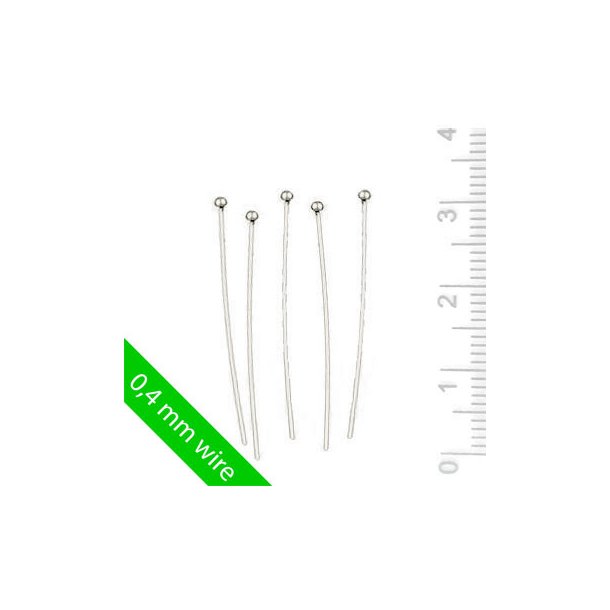 Short Headpin with 1,2mm ball, thin wire, silver, short style, 30x0,4mm, 10pcs.