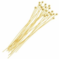 Nietstifte mit 2 mm Kugel, vergoldetes Messing, 45x0,6 mm, 20 Stk.