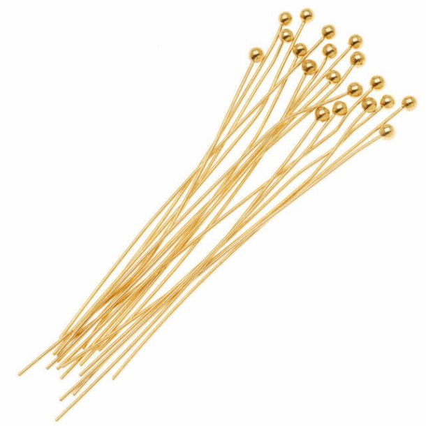 Bulk purchase, Headpin with 2mm ball, gold-plated STEEL, 50x0,6mm, 100pcs.