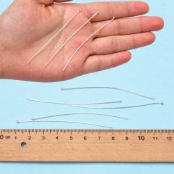 Ekstra lange Nietstifte mit 1,8 mm Kugel, versilbertes Messing, 70x0,7 mm, 20 Stk