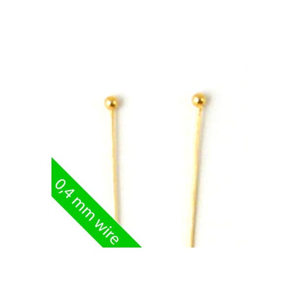 Headpin med 1,5 mm kugle, forgyldt s�lv, 45x0,4mm, 10 stk.