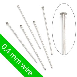 Nietstifte, D&uuml;nner Draht, mit 1,3 mm Platte, silber, 30x0,4 mm, 10 Stck.