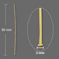 Lange Nietstifte mit 2 mm Plttchen, vergoldetes Silber, 80x0,6 mm, 4 Stk.