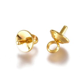 Eyepin with pin and 5 mm bowl, gold-plated steel, total length 7 mm, 6 pcs.